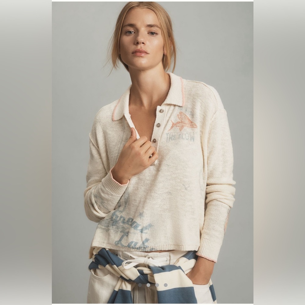 Anthropologie Pilcro Letterset Icon Polo Sweater Small